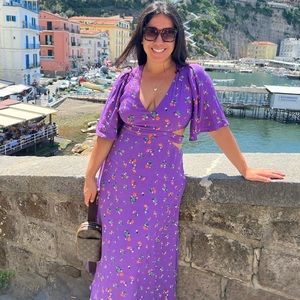 AFRM Purple Floral Dress With Cutouts